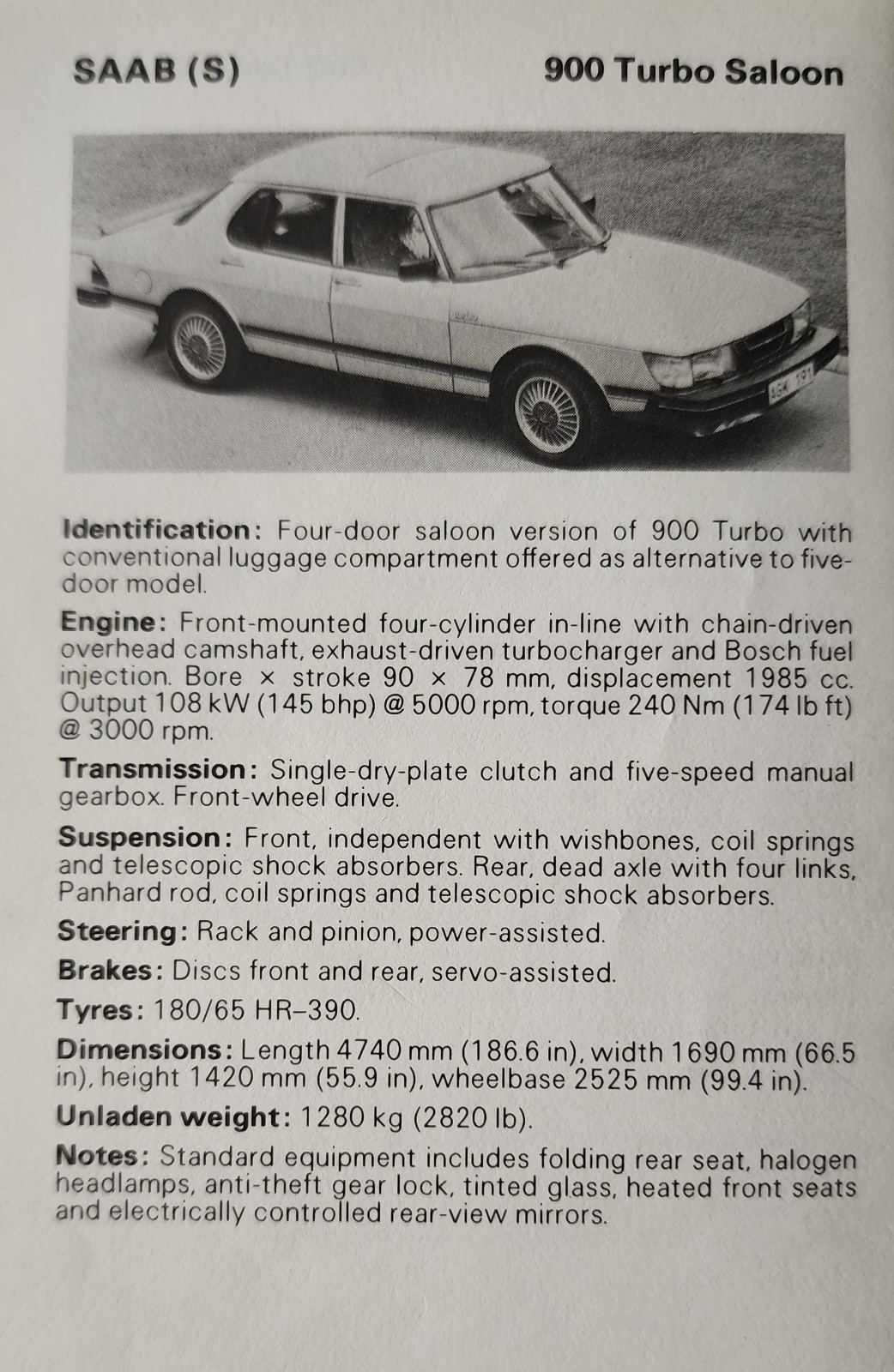 Saab Picture Original Vintage Car Detail Info Sheet Article 