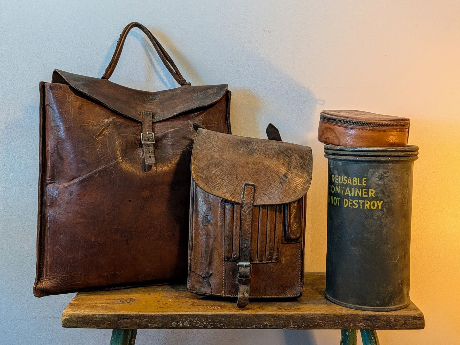 RARE WWII Vintage German M35 Leather Map Case & Leather Pilot Nav Satchel