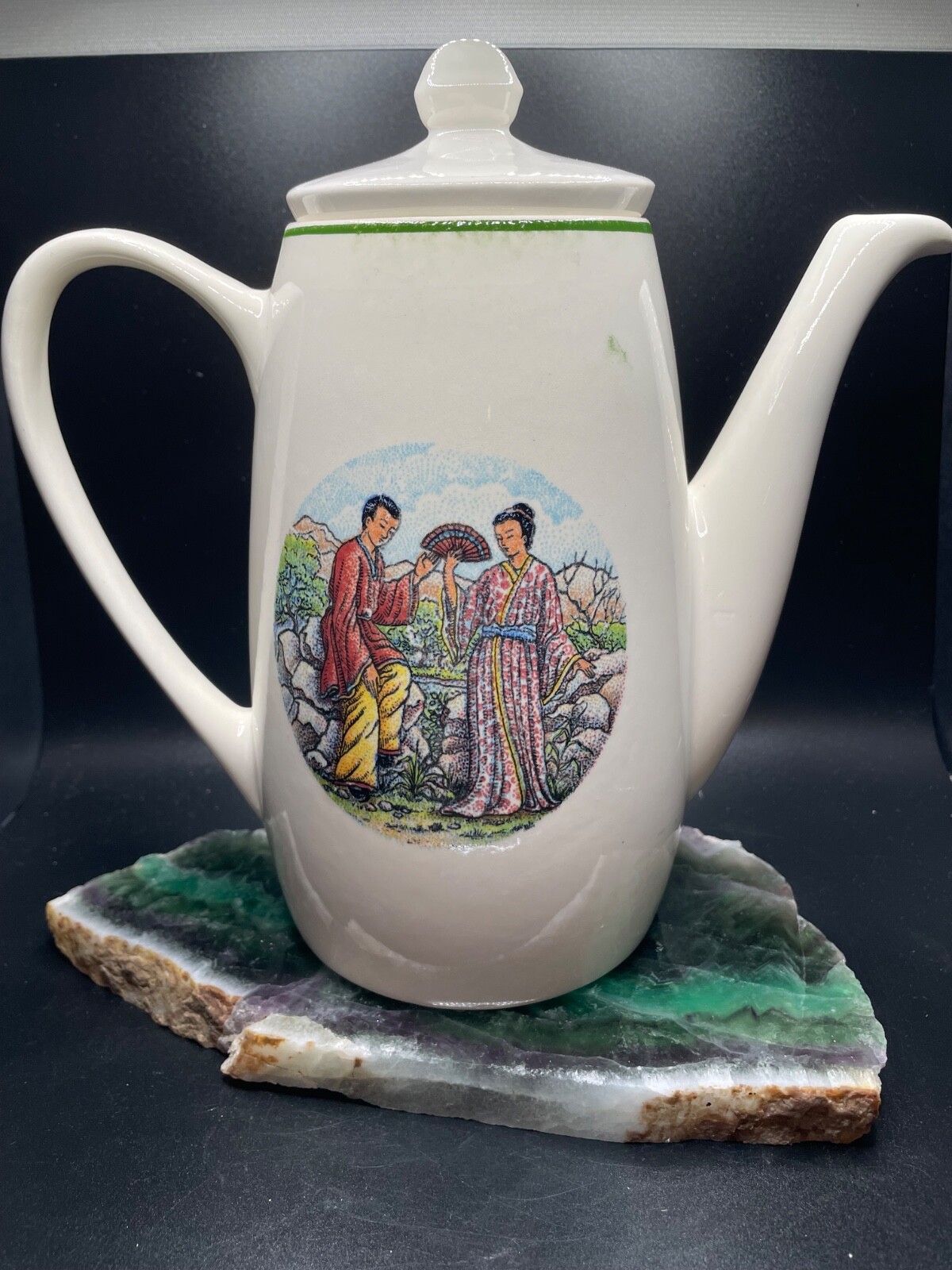 RARE LOFISA Vintage Guadalajara Mexico Pottery Asian Motif Coffee Pot Carafe