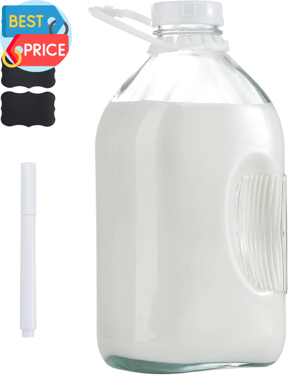 Glass Milk Jugs Bottle - 64Oz Water Container with Airtight Screw Lid, Half Gall