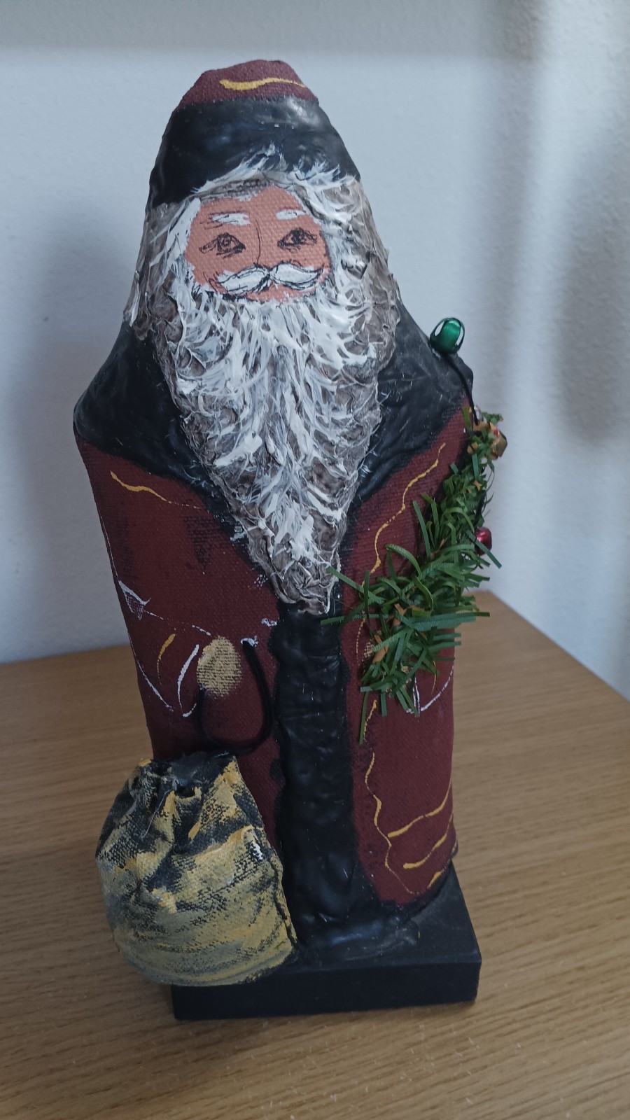 Vintage 1989 German St Nick Santa Claus Handmade Painted Fabric Unique Buller...