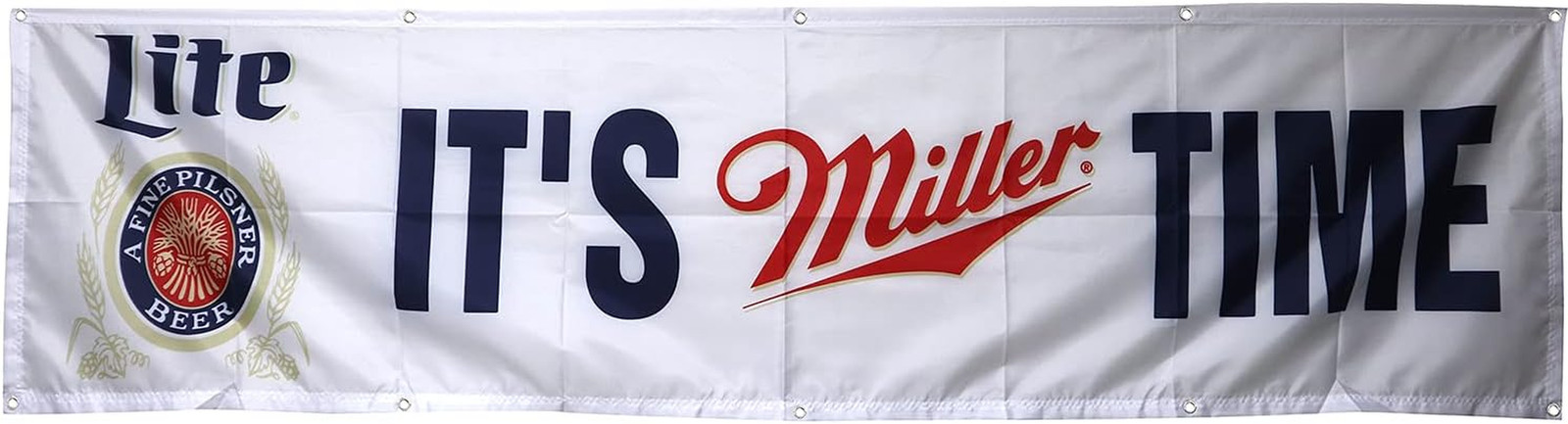 MILLER LITE Beer Flag It\'S Miller Time 2X8Ft Banner Man Cave
