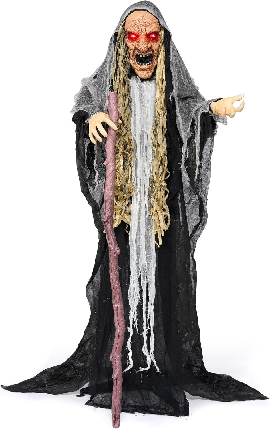 62” Halloween Decorations Outdoor Animatronics Standing Hunchback Witch with Lig