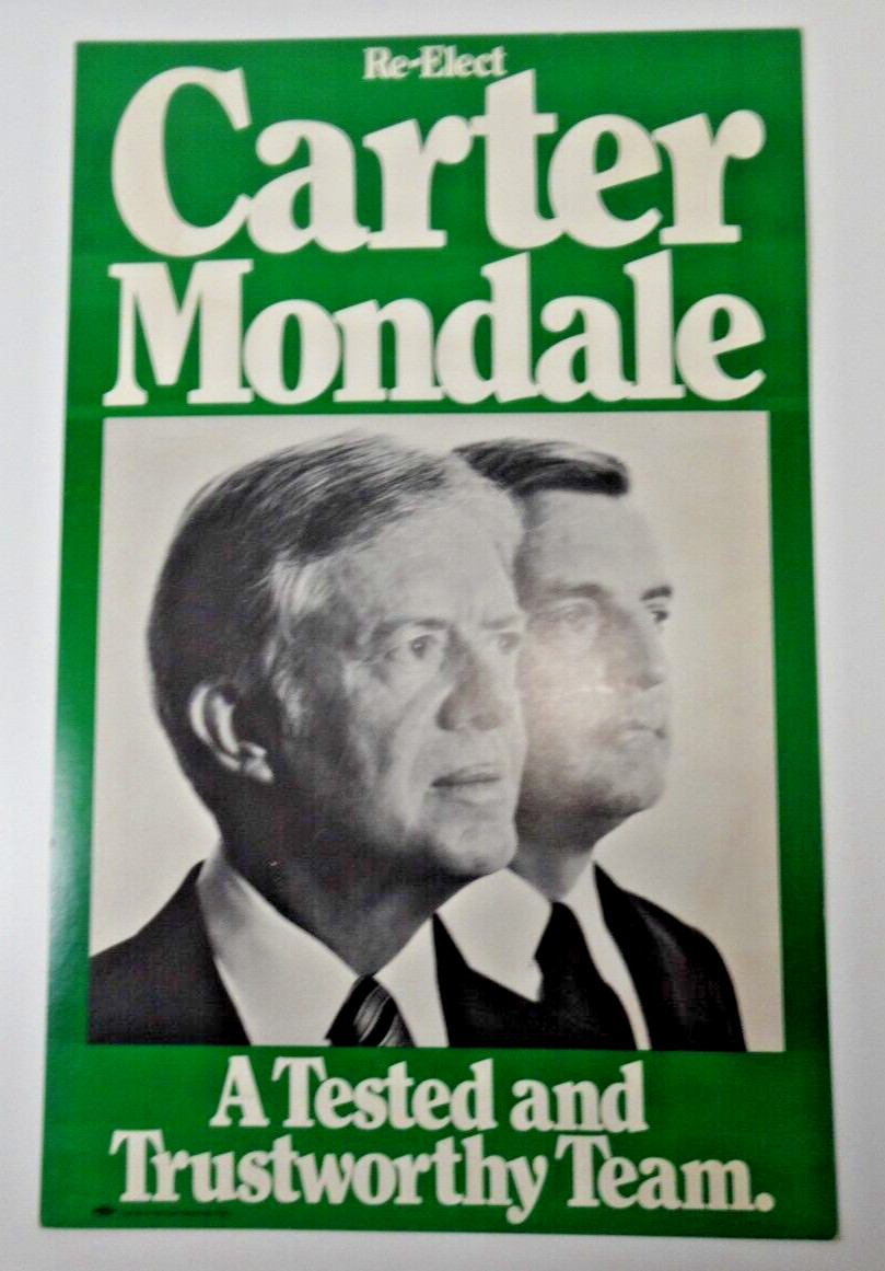 Political Poster Vintage Re-Elect Carter Mondale \