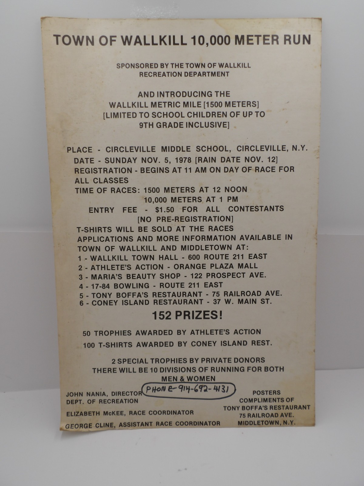 1978 Middletown NY Town of Wallkill 10,000 Meter Run Poster 11\