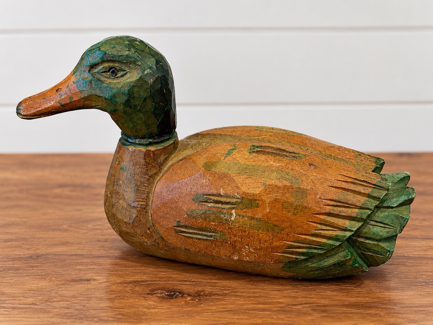 Vintage Hand Carved/Painted Wood Mallard Duck, Decoy, Decor, 6”x 12”