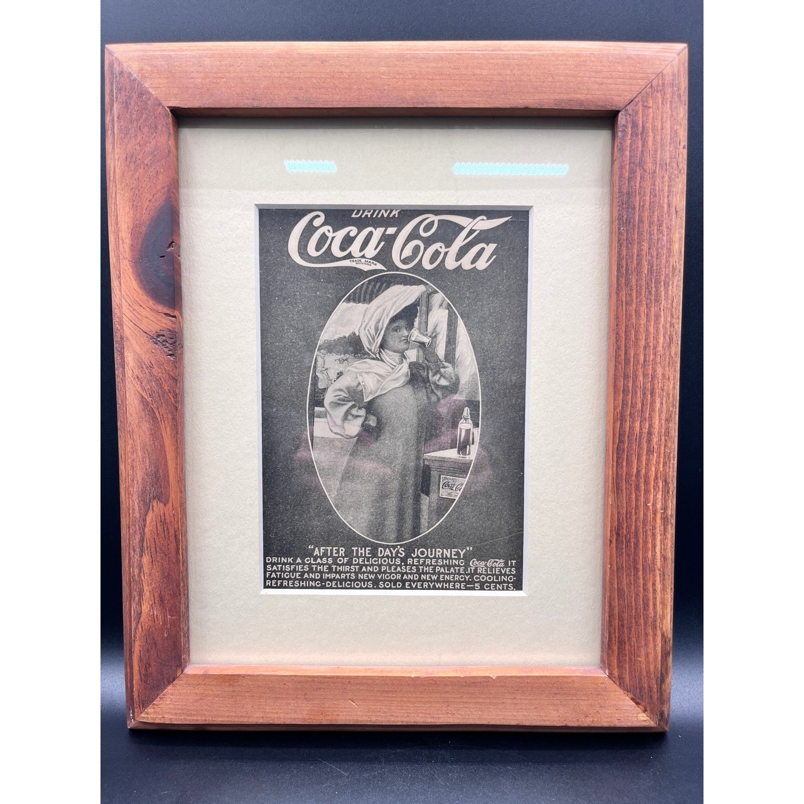 Antique 1907 Coca-Cola Print Ad Framed After The Days Journey Womans Companion