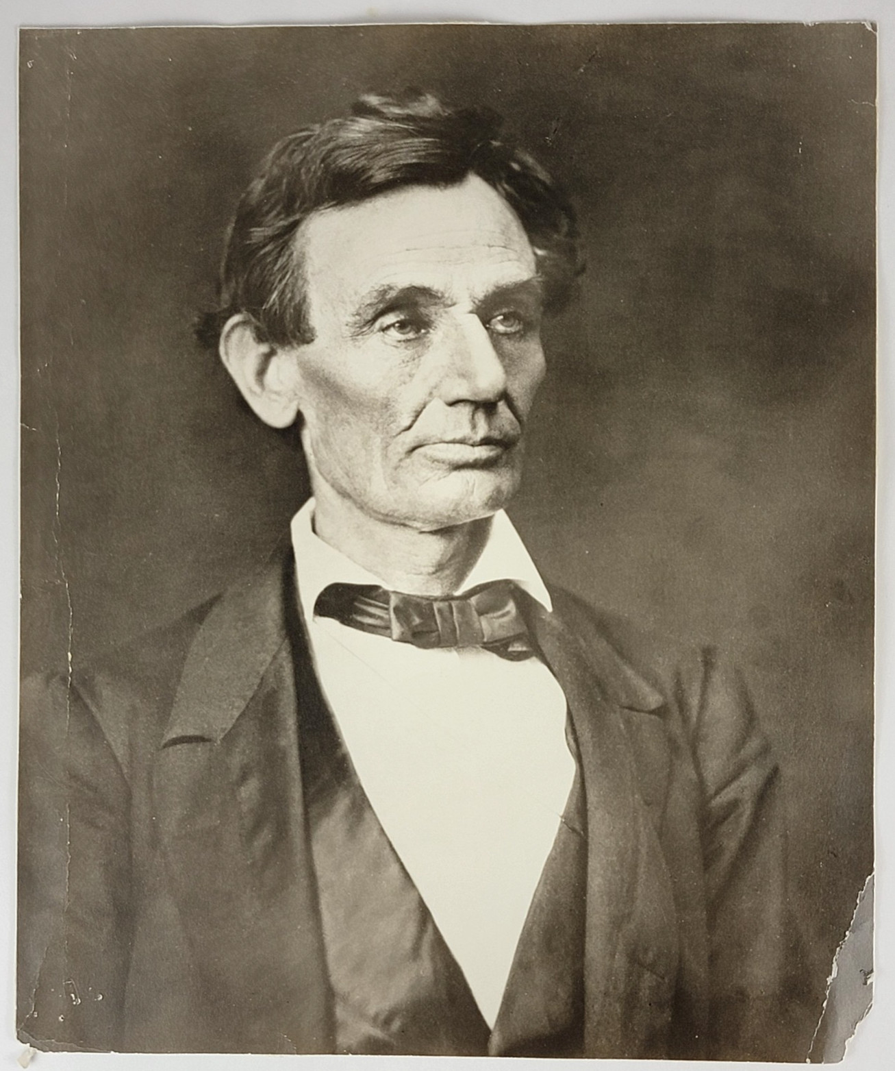 Vintage Mathew Brady beardless Lincoln 9.5x11.5 Portrait Aged Patina Character
