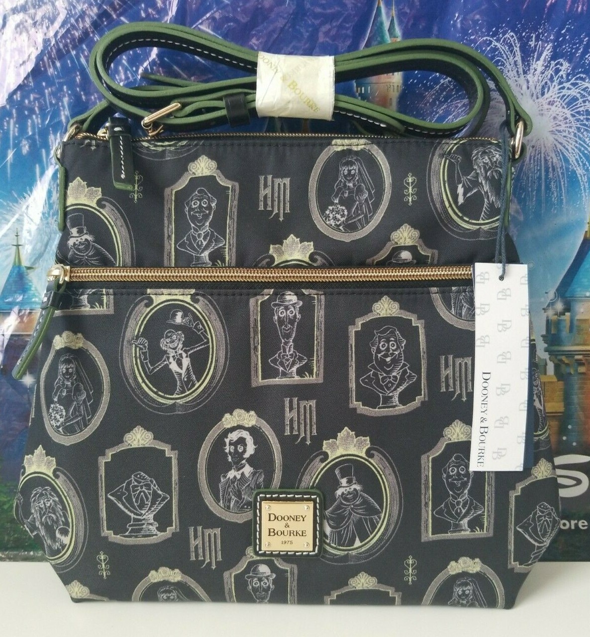 NWT Disney Dooney & Bourke Haunted Mansion Portraits Black Nylon Letter Carrier 