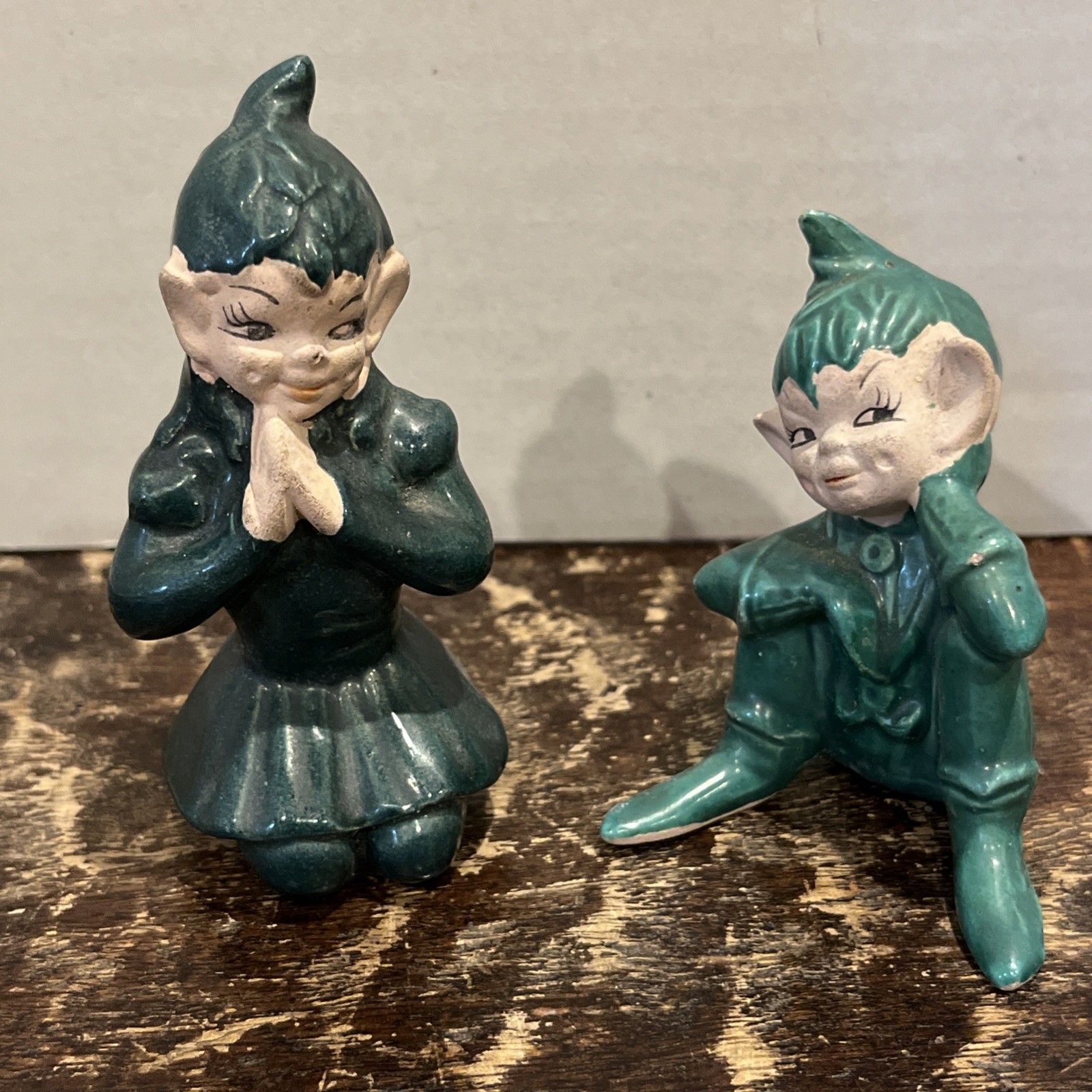 Amazing Superb Pair Of 1950 Green Gilner Pixies Elves