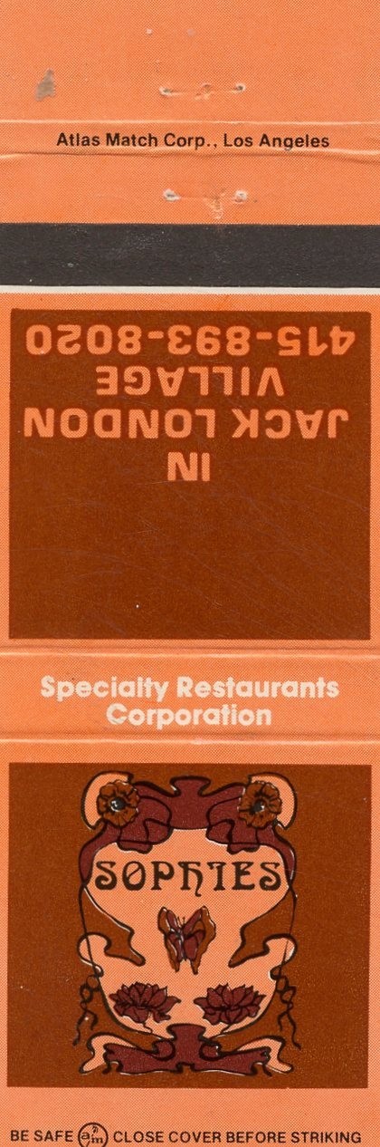 Sophies, Oakland, California Matchbook