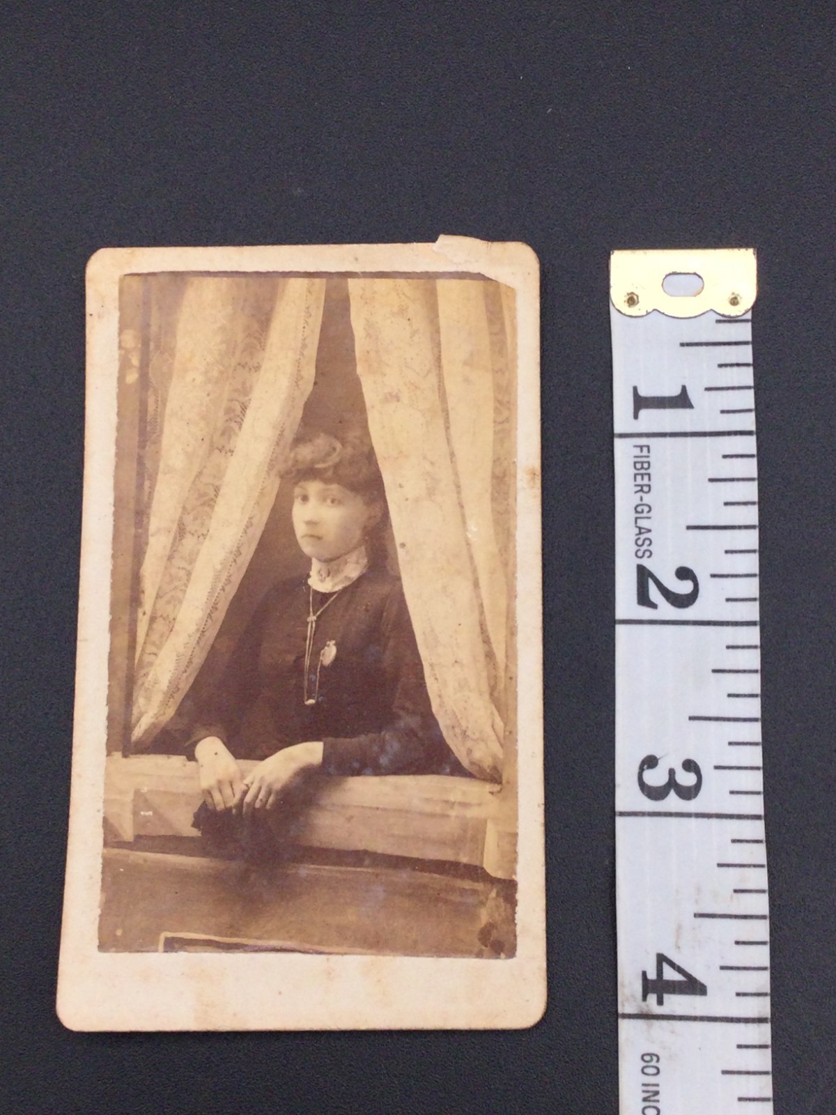Antique Victorian CDV Young Woman at Window Curtain Portrait Unidentified Carte 