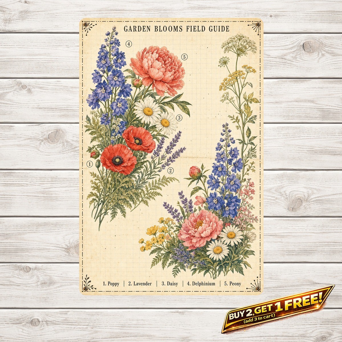 Various Flowers Garden Sign Vintage Floral Wall Art Metal Tin Plaque 8x12