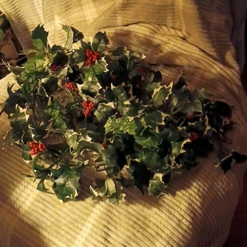 Vtg Christmas Holly Berry Plastic/Cloth Garland 5’ Chain Linked