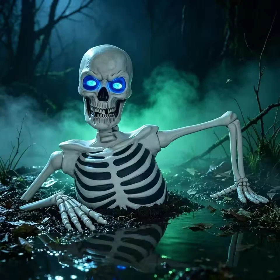Halloween Skeleton Outdoor Yard Decor,  Skeleton LED Eyes, & 100V-240V EU Plug