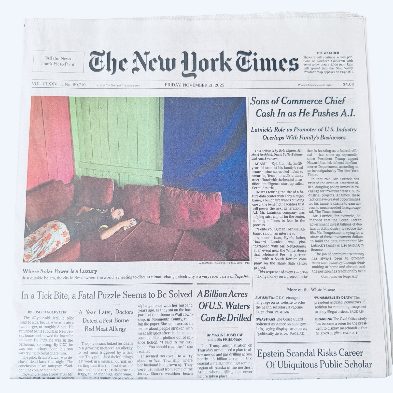 The New York Times Paper November 21 2025 Memorial For Dick Cheney A20 UNREAD