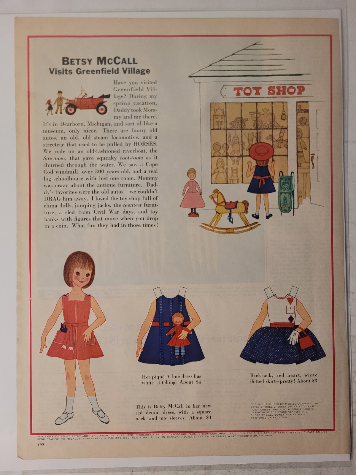 Vintage 1963 Betsy McCall TOY SHOP Cartoon Lg. Format Print Advertisement
