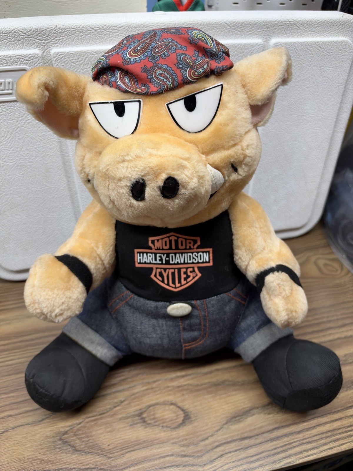 Vintage 90\'s Original Harley Davidson Plush Hog Pig Bandana Stuffed Animal