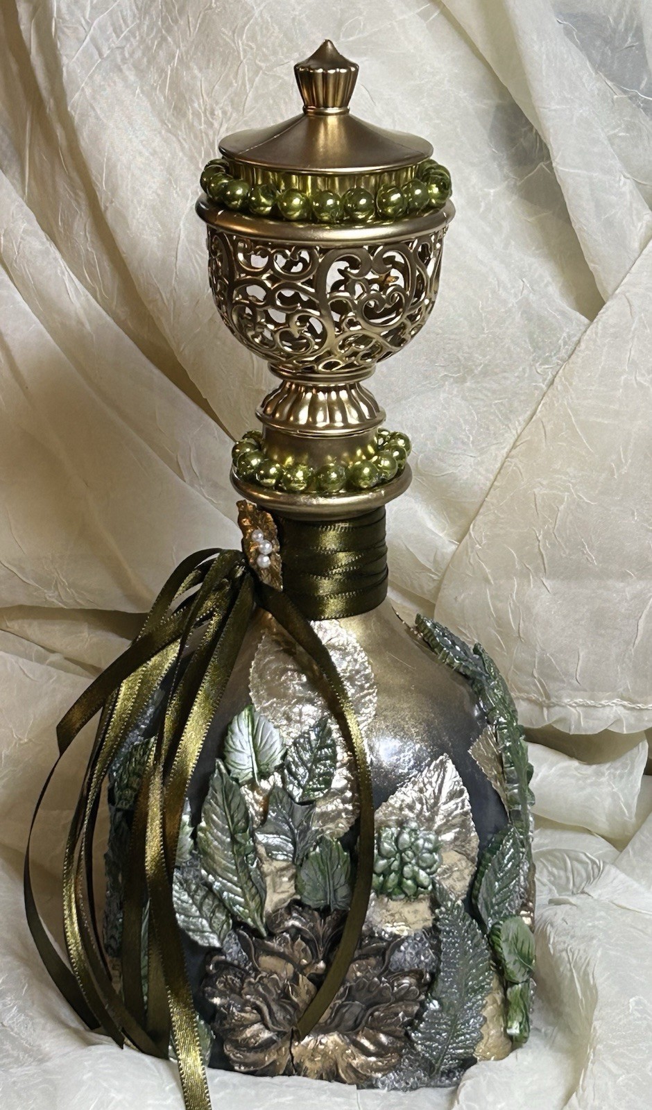 Altered Art Decanter, Finial Bottle, Finial Decanter