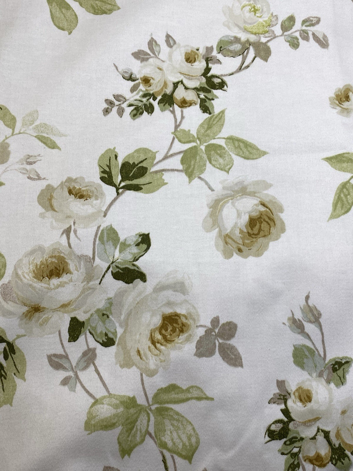 Country Curtains Brushed Cotton Panels Pair White Green Roses USA 50 X 84”
