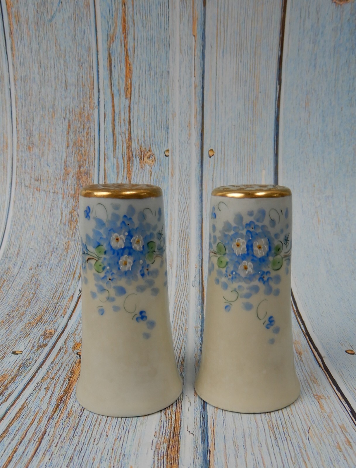 Vintage Blue Forget Me Not Flowers Set of Shackers