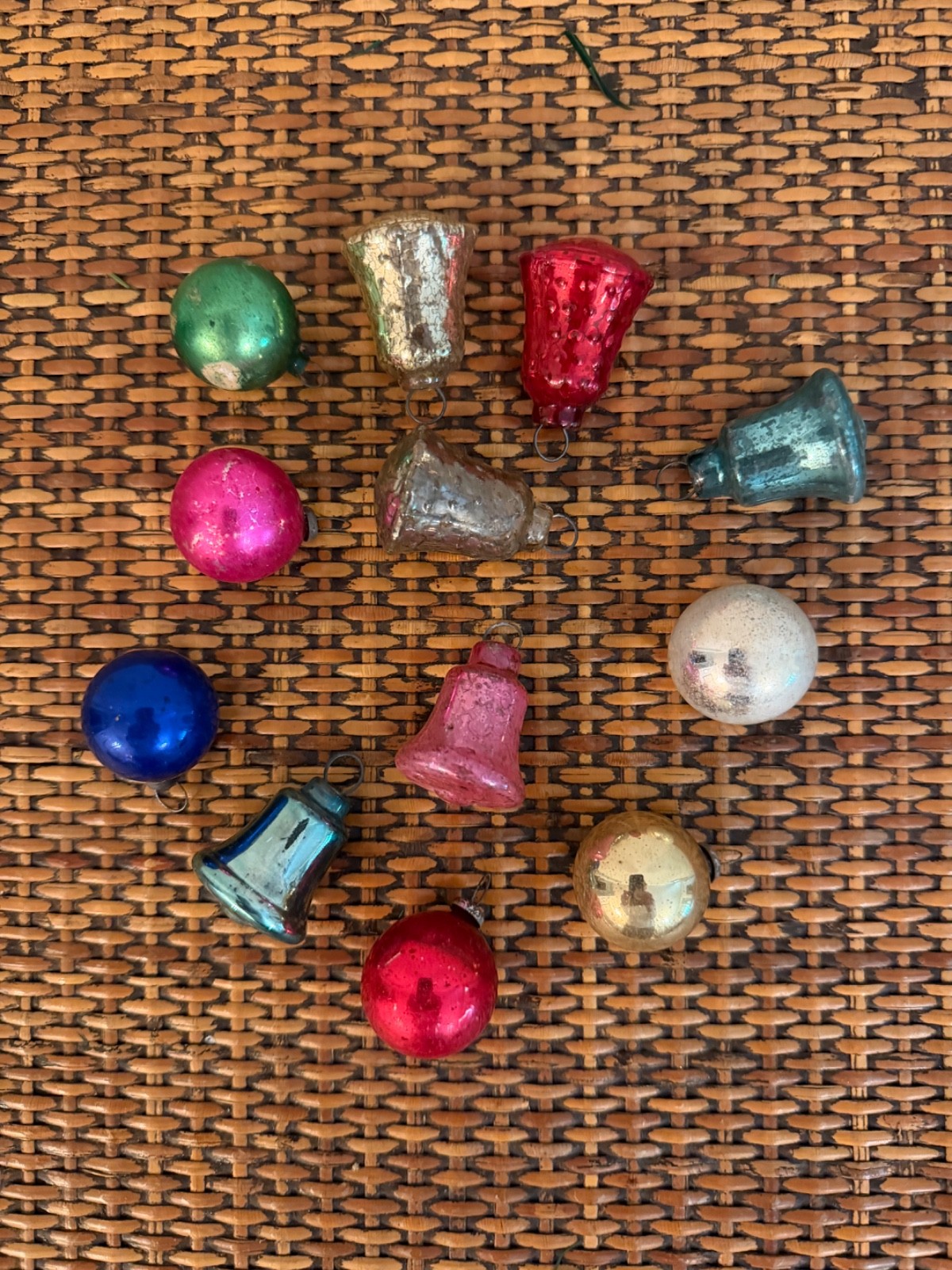 12 Antique German Mercury Glass Feather Tree Ornaments