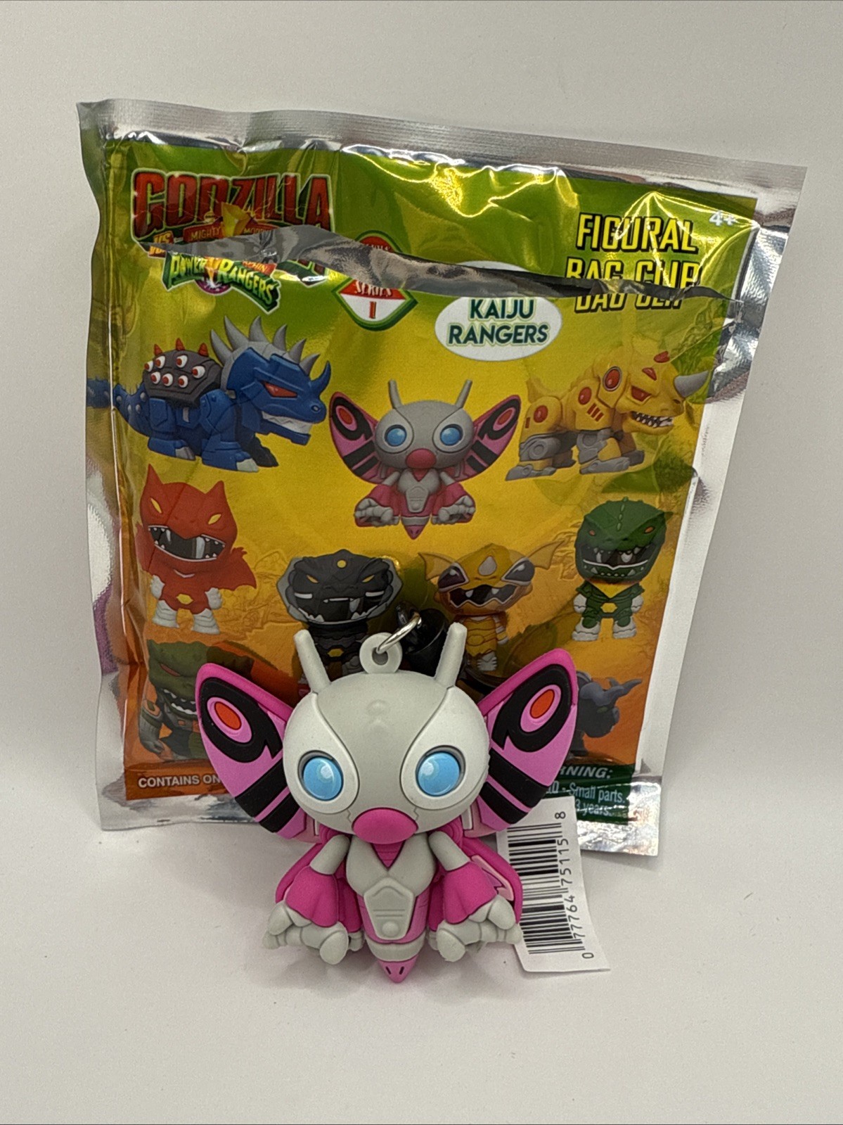 Godzilla Power Rangers Series 1 Figural Bag Clip Pink Mothra Kaiju Zord NEW