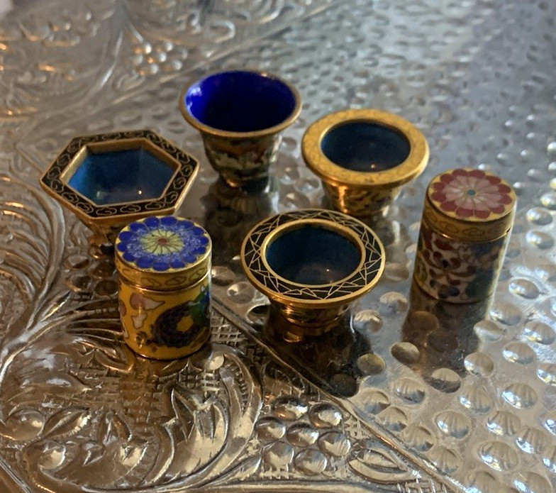 Fabulous Vintage Miniature Cloisonné Containers excellent condition - set of 6