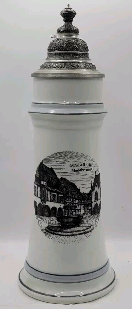 Vintage Theo Kuhn Lidded Beer Stein TK Bavaria Germany Goslar Harz Marktbrunnen
