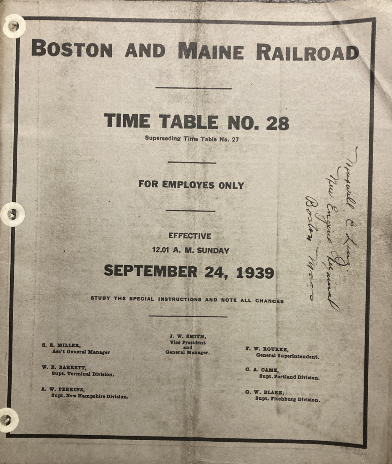 1939 Boston and Maine Railroad Time Table No. 28 Employees Manual 122 Pg Booklet