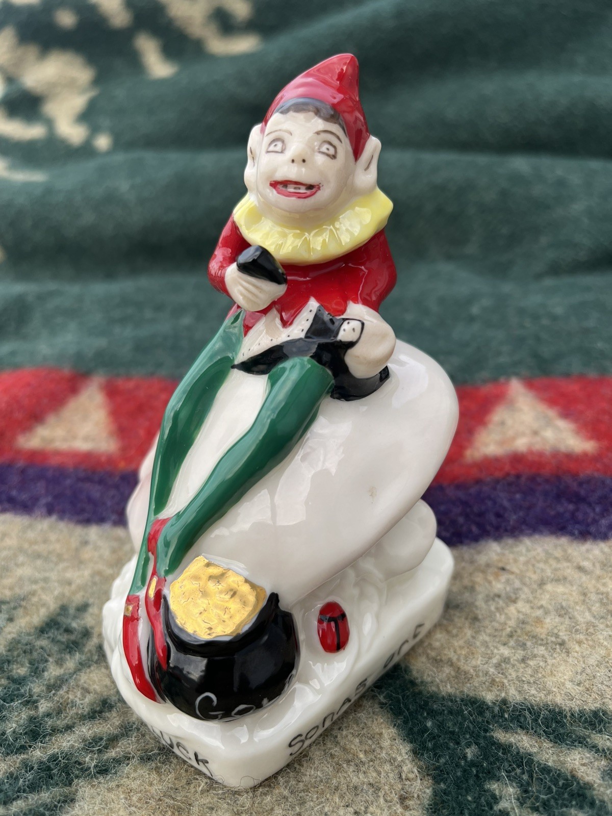 Belleek Irish Vintage RARE Leprechaun Painted 5” Elf Pixie Knome  