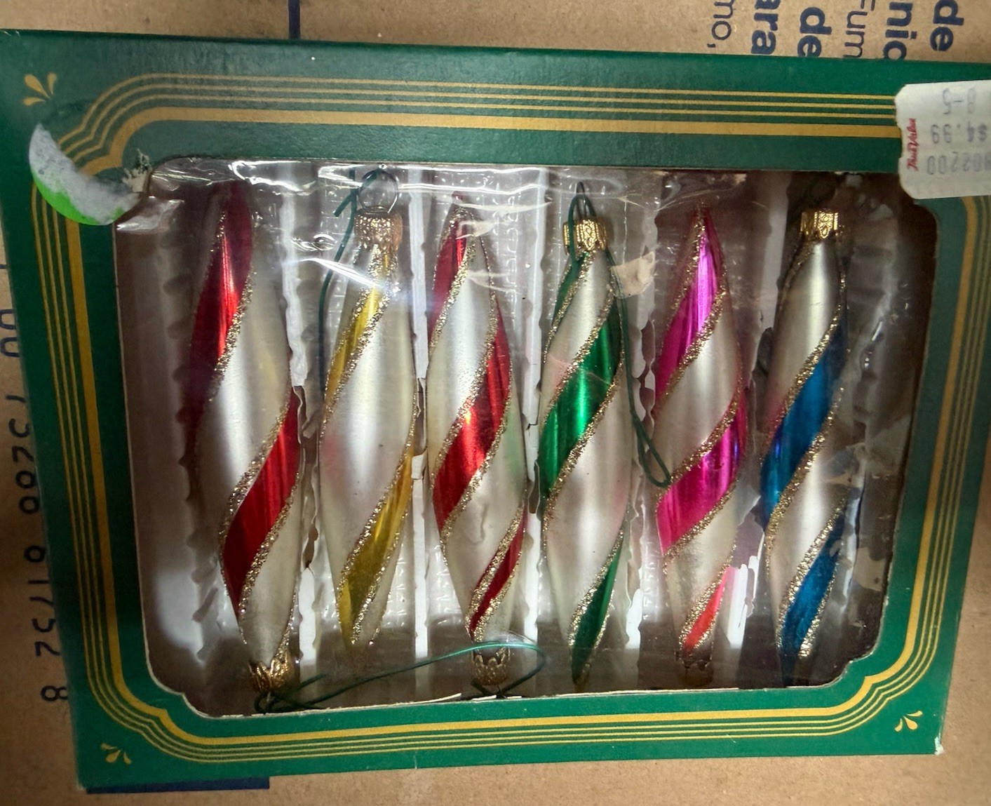 Vintage Columbia Blown Glass Set of 6 Swirl Icicle Ornaments Kurt Adler See Phot