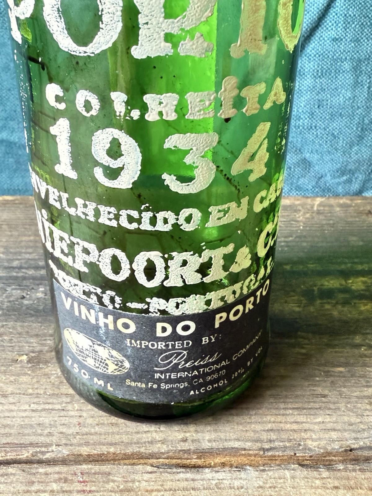 Vintage 1934 Niepoort Colheita Port Bottle Empty Embossed Green Glass