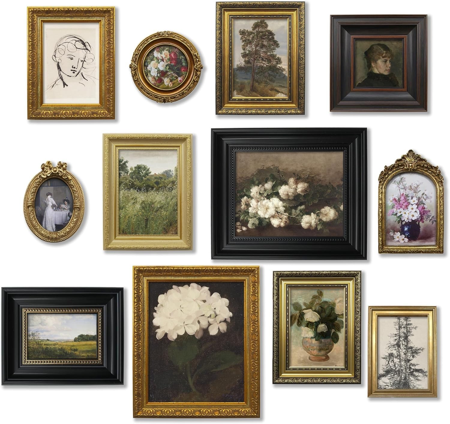 12 Pcs Vintage Picture Frame Set for Gallery Wall — Antique Gold & Brass, Sizes