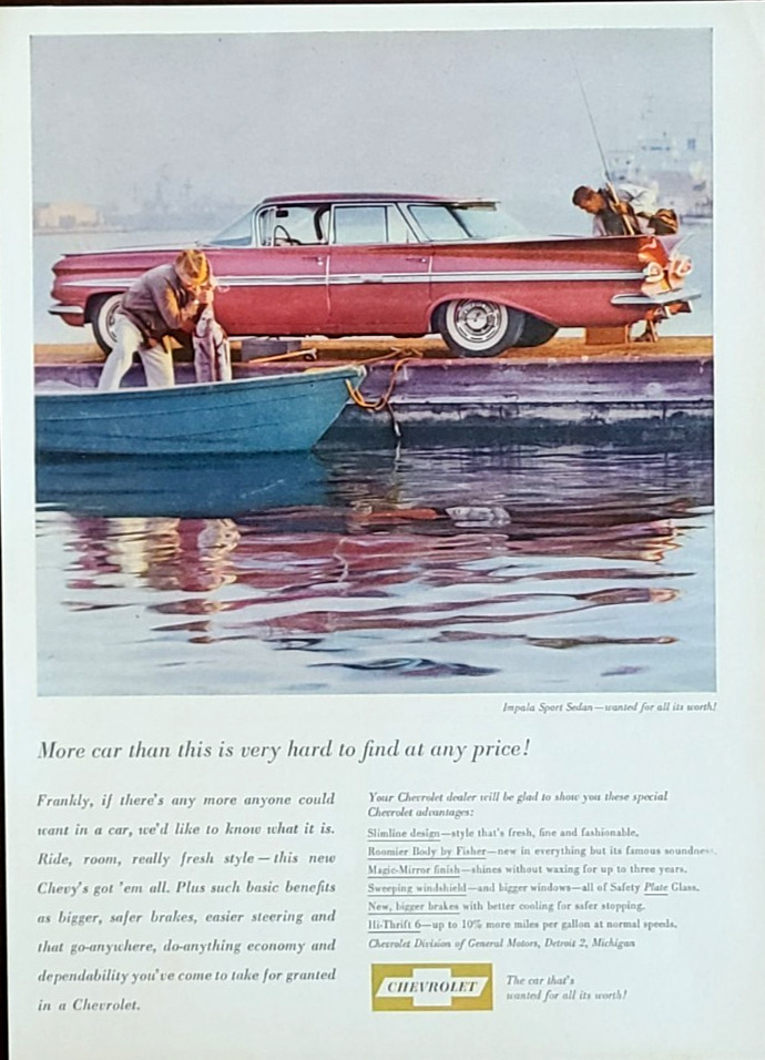 Chevy Impala Sport Sedan Original 1959 Vintage Print Ad Wall Art