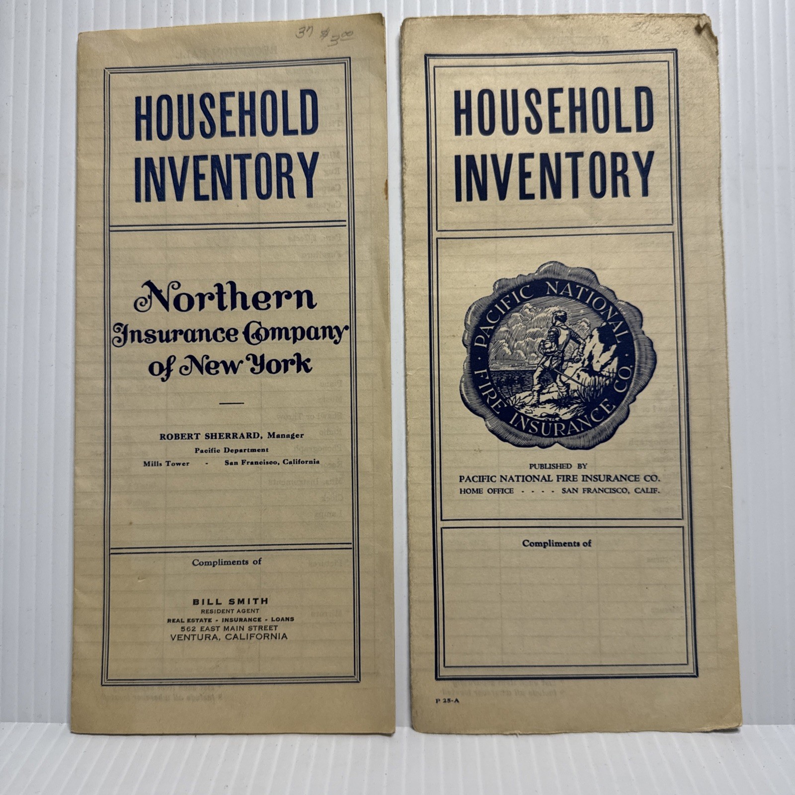 VTG  Insurance Co. Household Inv. /fire Documents San Francisco California 1937