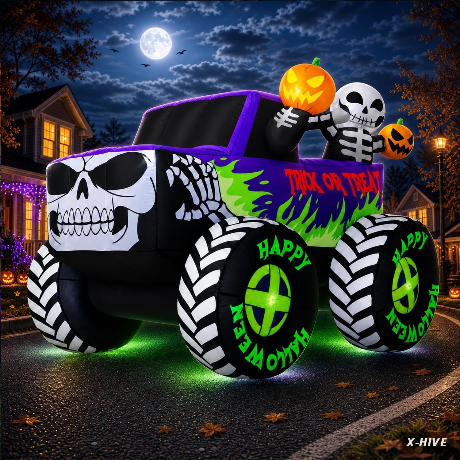 8FT Long Giant Halloween Inflatables Decoration Outdoor Skeleton Monster Truck B