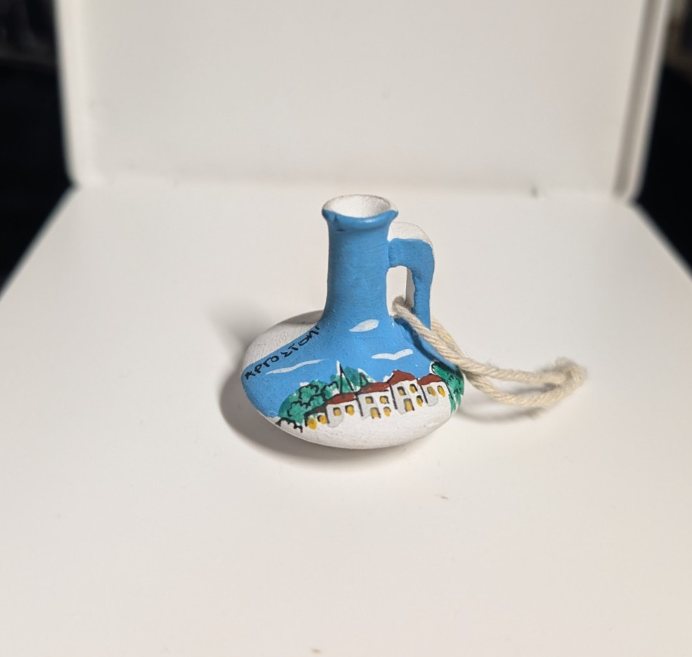 Vintage Miniature Greek Souvenir Ceramic Vase Hand Painted Argostoli Kefalonia