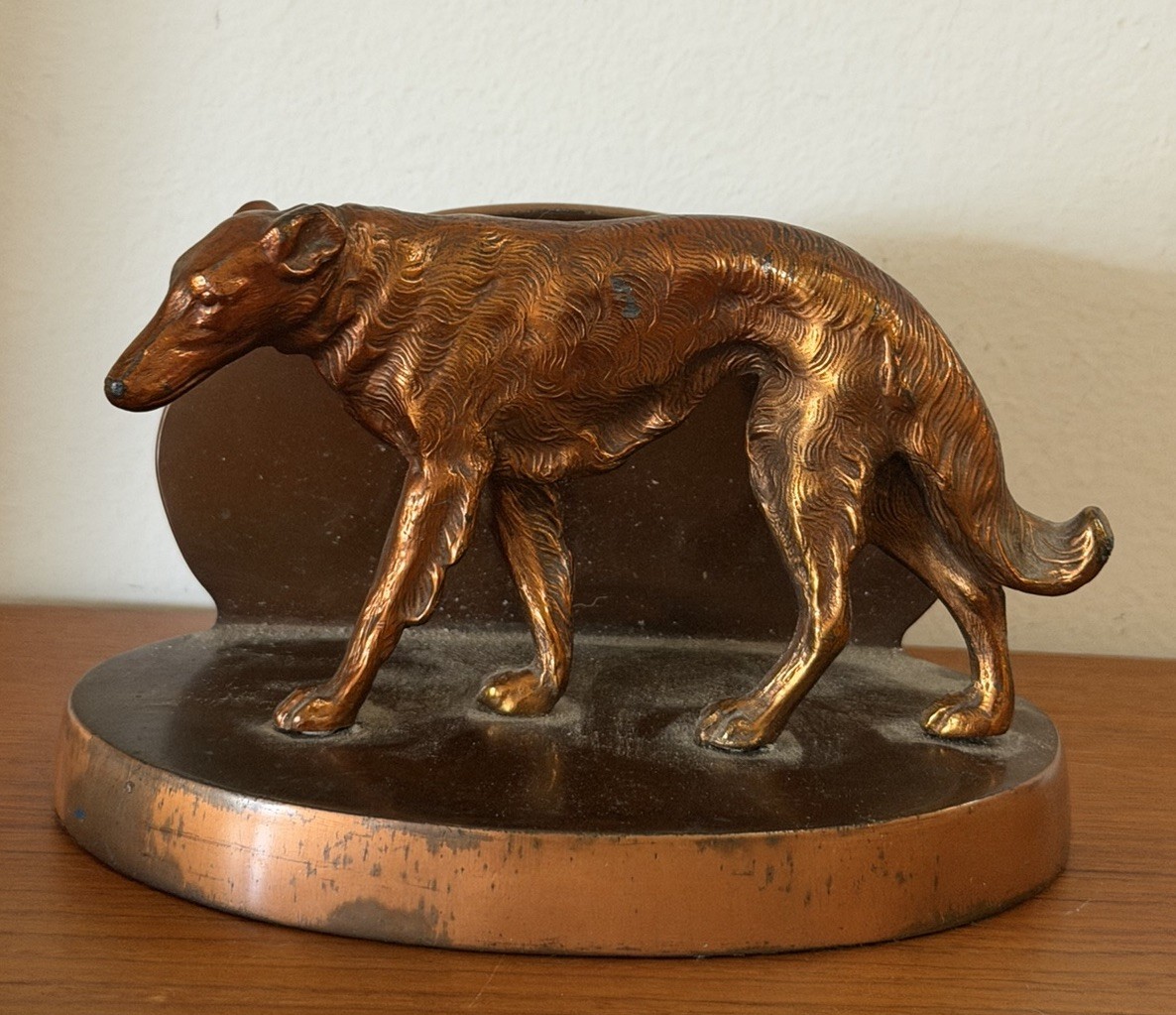 Art Deco Ronson Bronze Borzoi Dog Bookend Copper Tone