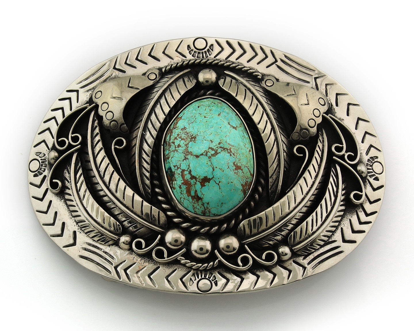 Navajo Bell Buckle .999 Nickel Turquoise Handmade Vintage