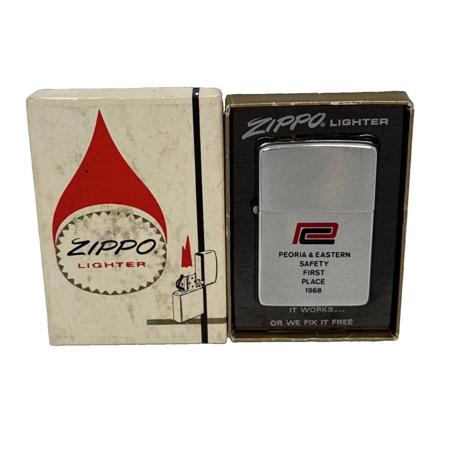 Vintage Zippo Lighter 1969 Peoria & Eastern Railroad Safety First Place VG