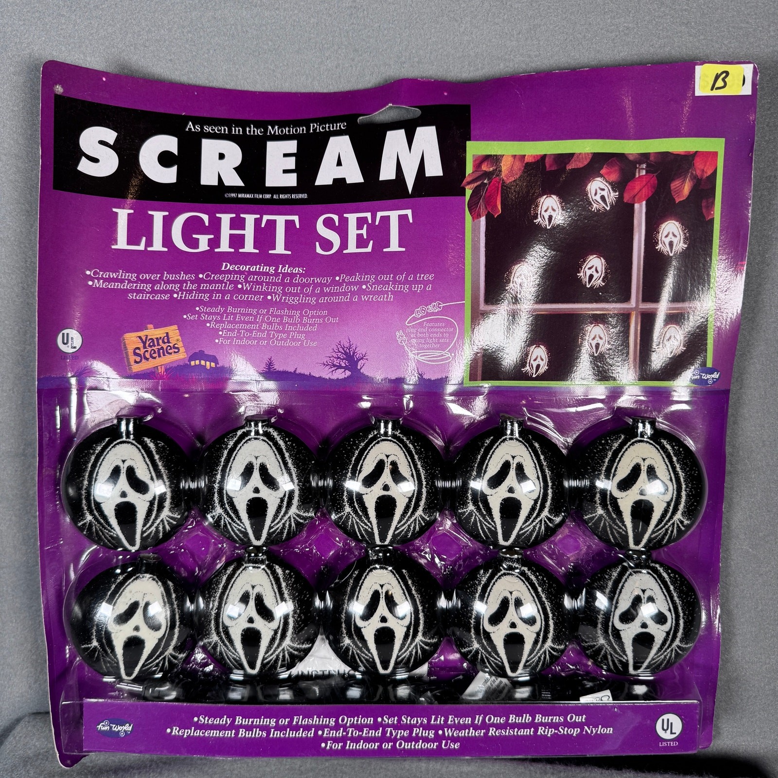 Vintage 1997 Scream Light Set Fun World Halloween Yard Scenes Ghostface Mask B