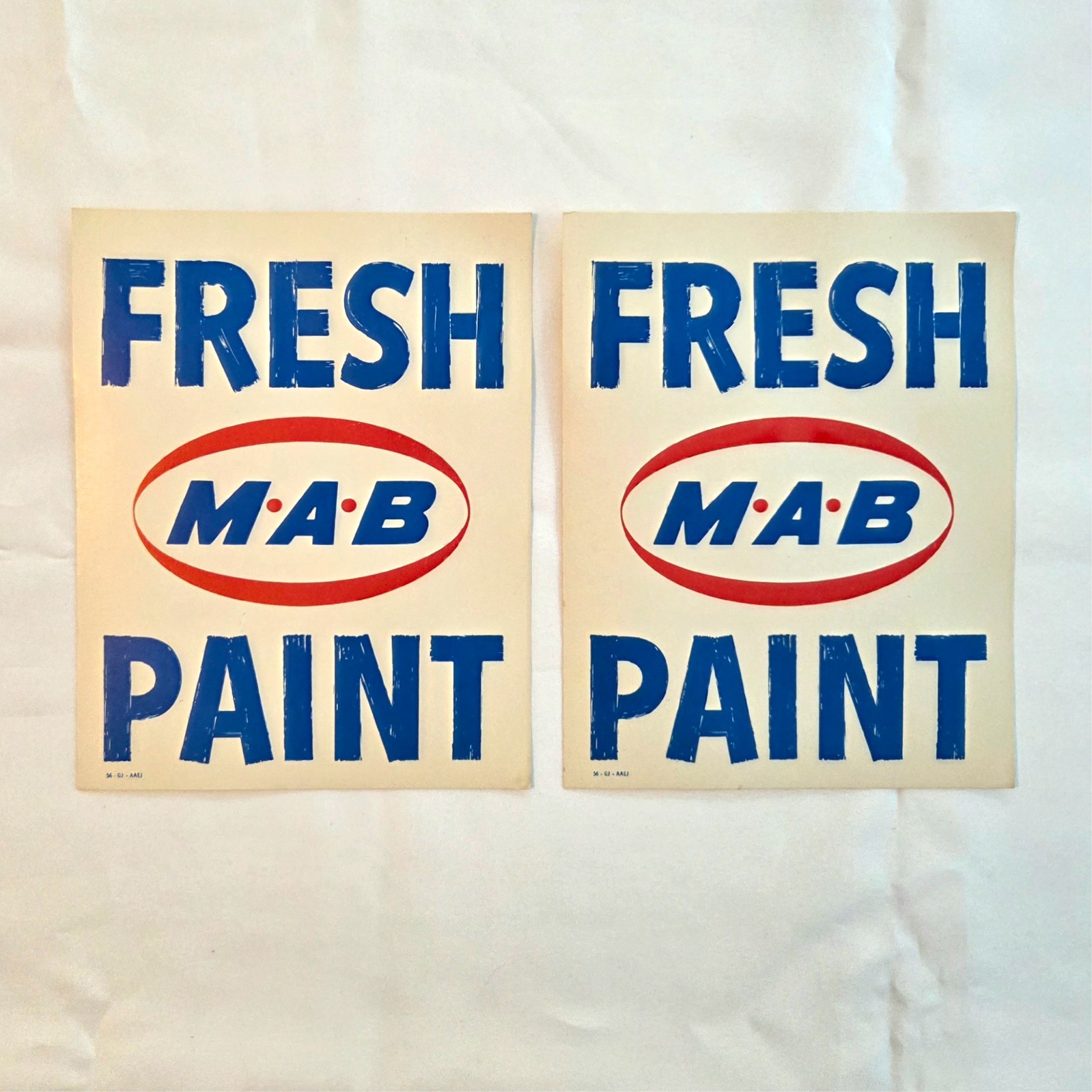 Lot 2 Vintage MAB Fresh Wet Paint Sign Cardstock Paper M.A.B. Paints 7