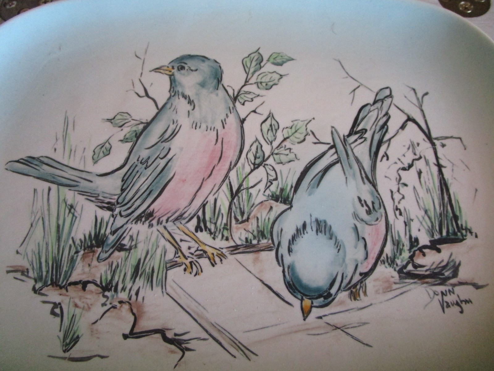 VINTAGE DONN VAUGHN BLUE BIRD BEAUTIFUL OVAL PLATE 10.5 X 8
