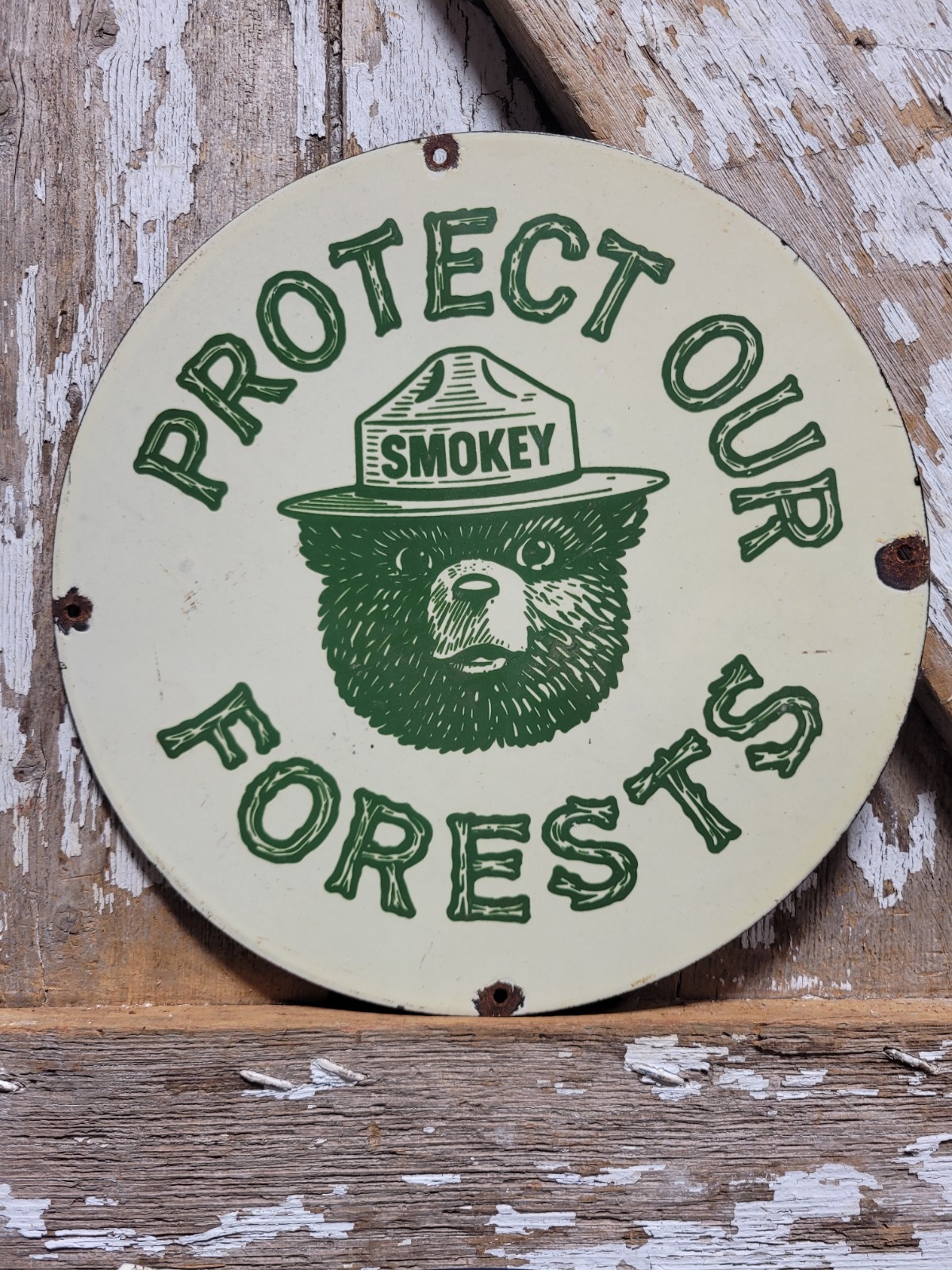 VINTAGE SMOKEY THE BEAR PORCELAIN SIGN RARE OLD FOREST SERVICE NATIONAL PARK 12\