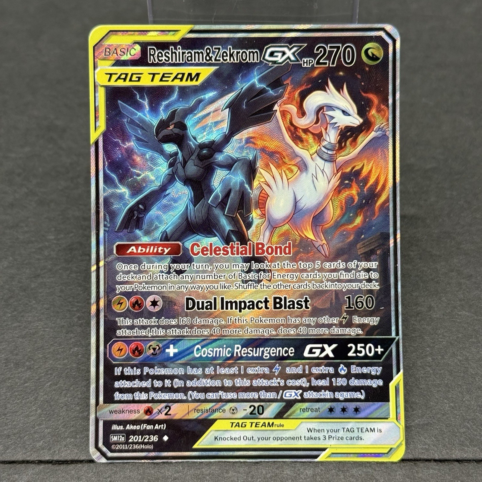 Reshiram & Zekrom GX Shinny Full Fan Art Custom Holographic Collectors Card