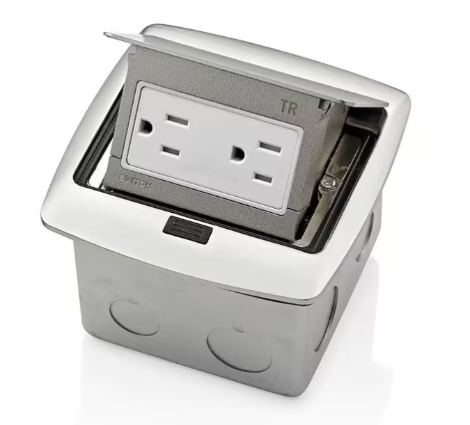 Leviton Pop-Up Floor Box with 15 Amp, Tamper-Resistant Outlet, Brushed Nickel