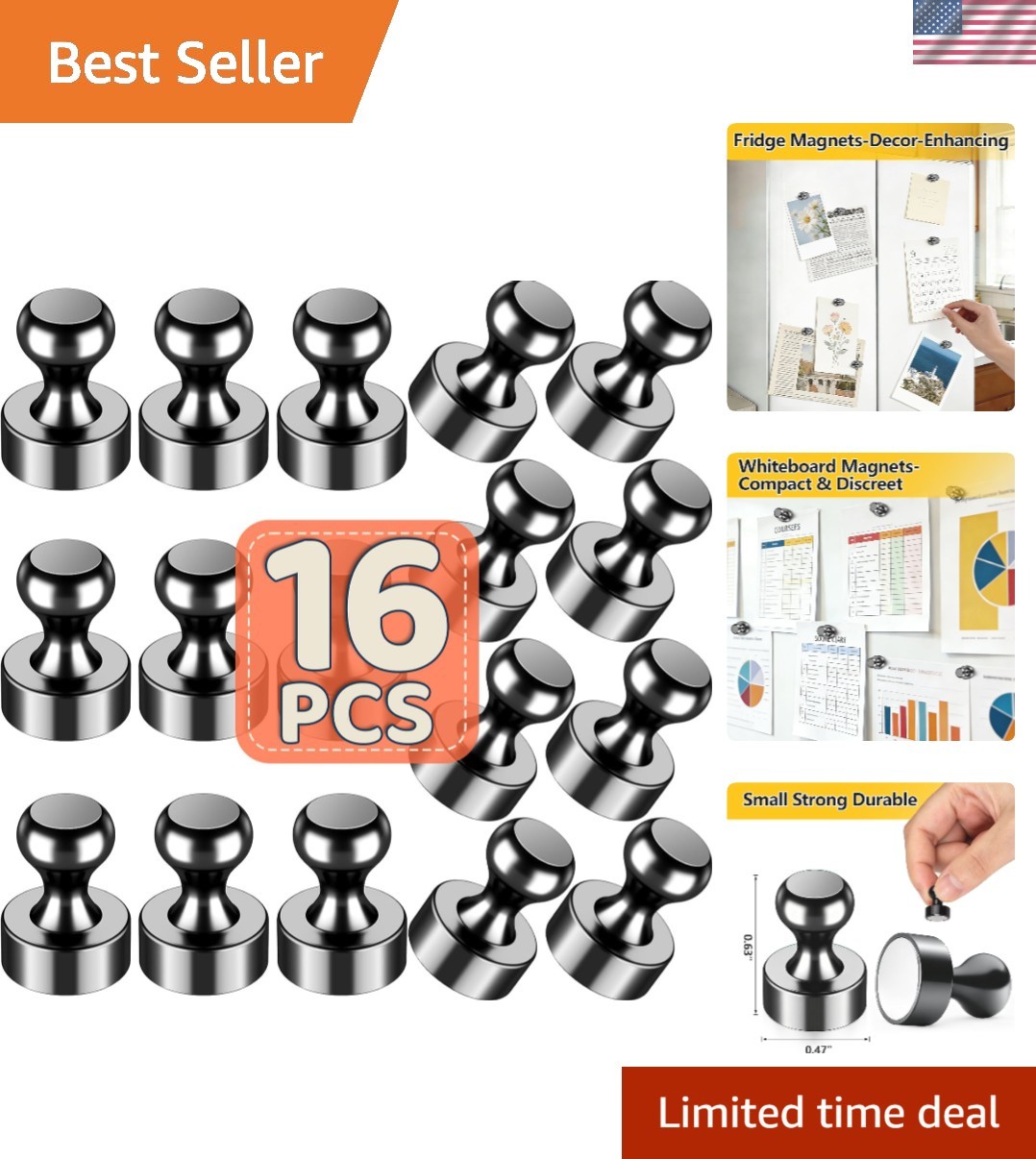 Versatile 16-Pack Strong Fridge Magnets - Perfect for Notes & Artwork Display