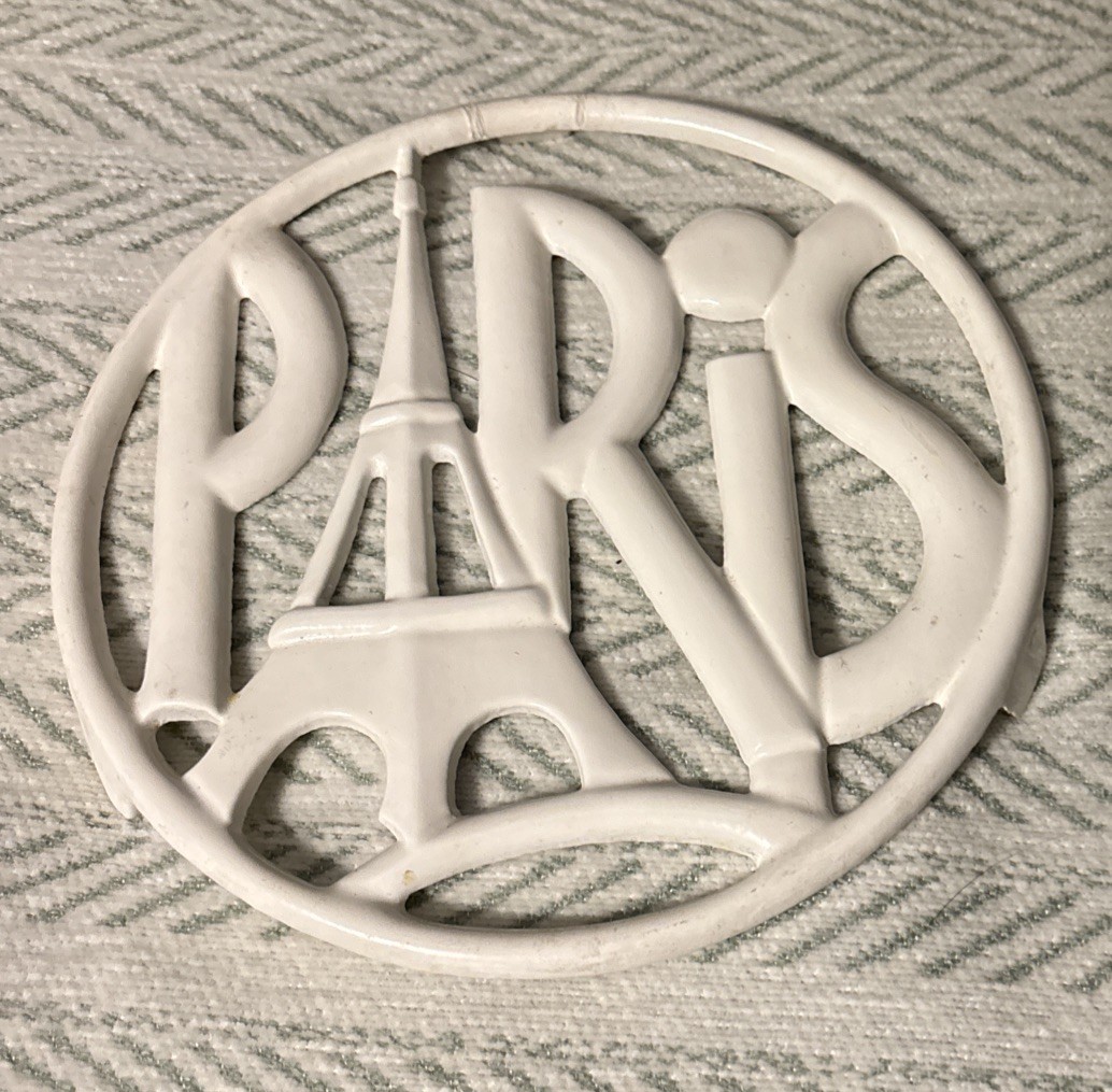 Vintage White Enameled Cast Iron Trivet-PARIS- Invicta France