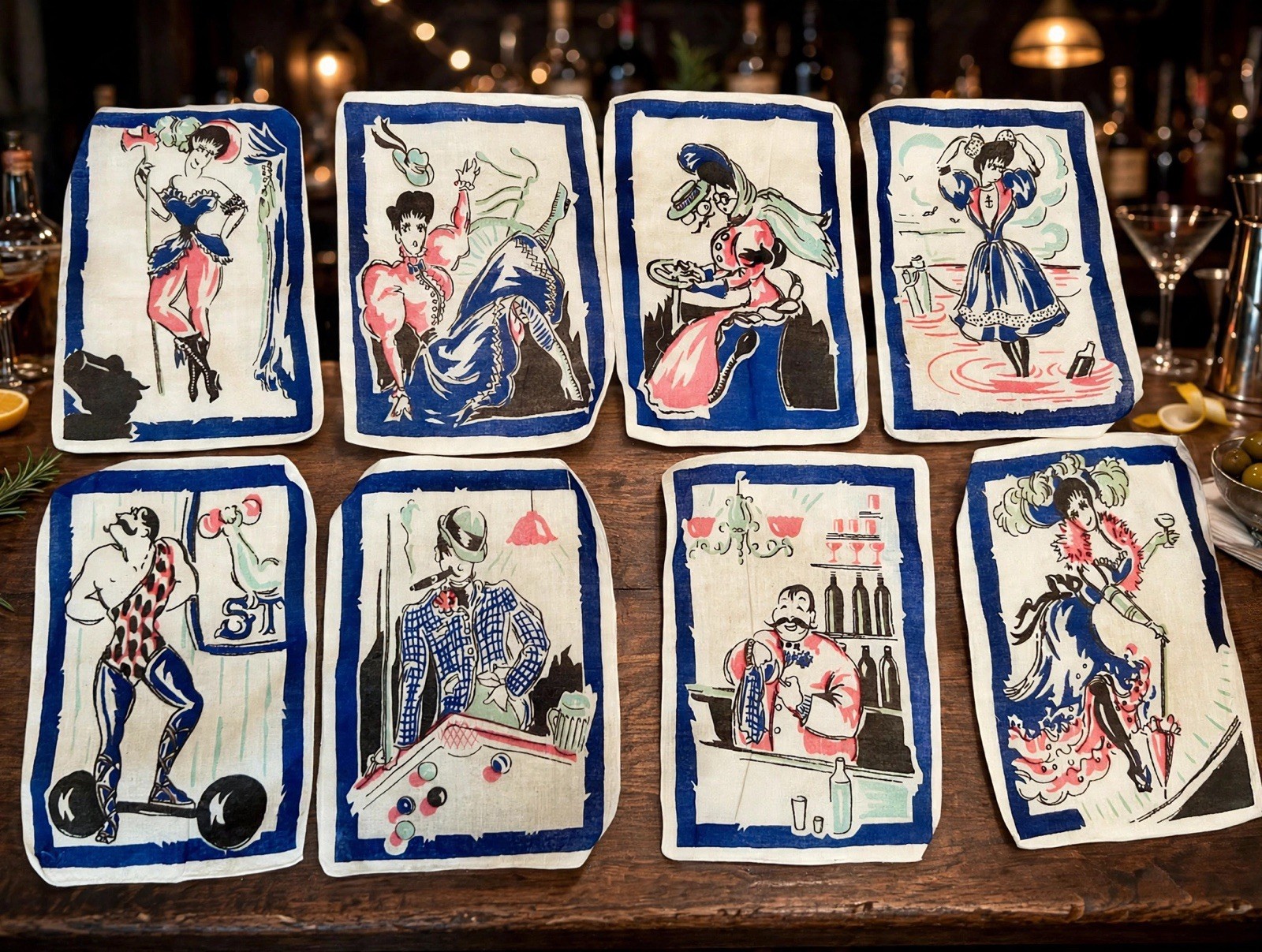 RARE Antique Gay 90’s Cocktail Napkins Risqué French Edwardian Scene Napkins